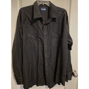 Wrangler Men's Sport Western shirt Pearl snap, black dobby stripe Sz 2XL